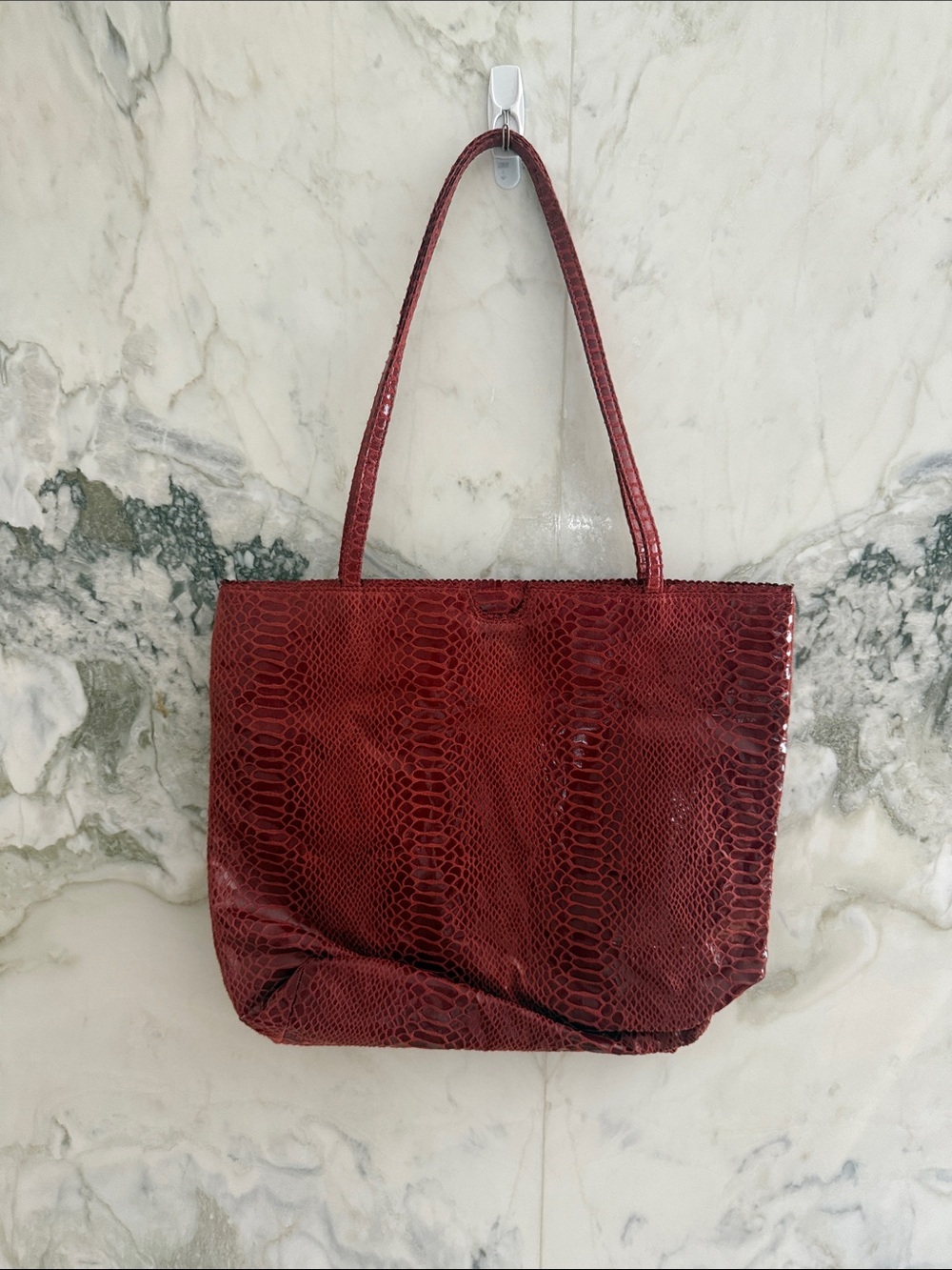 Carlos Falchi Red Faux Snakeskin Tote
